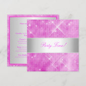 Rosa Party mit weißem Silberlicht Einladung (Vorne/Hinten)