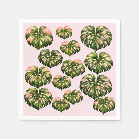 Rosa Party Monstera Servietten (Vorderseite)