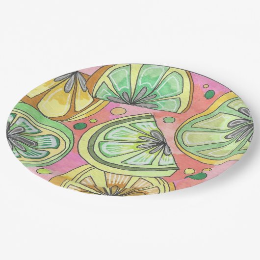 Rosa Party-Platte Pappteller (Schrägansicht)