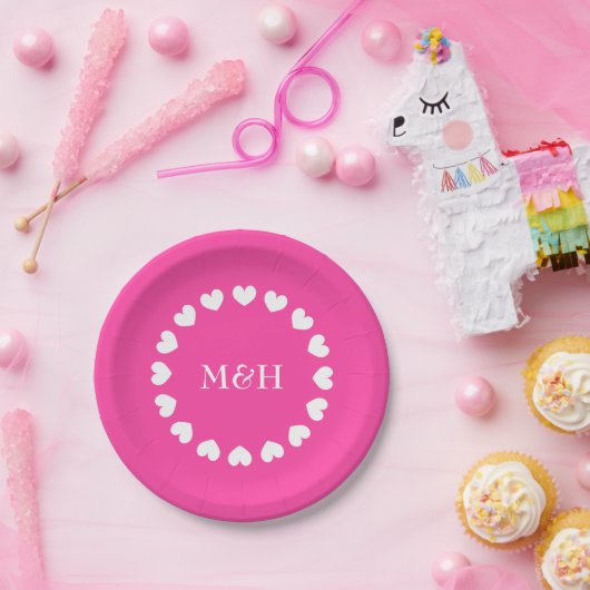 Rosa Party Teller mit Hochzeitsmonogramm (Party)