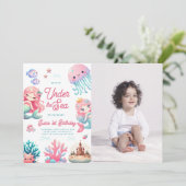 Rosa Party unter dem Meeresfrüchten Kindergeburtst Einladung (Stehend Vorderseite)