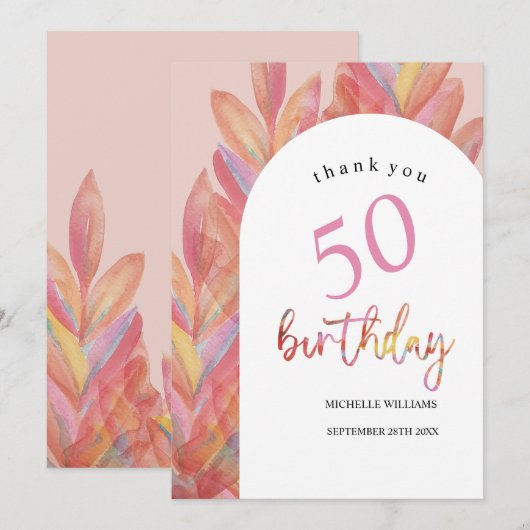 Rosa Party Wasserfarbe Dankeskarte (Vorne/Hinten)