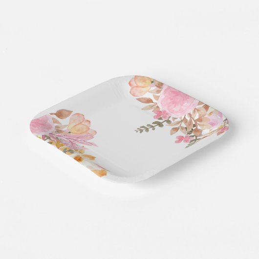 Rosa Party Wasserfarben Pappteller (Gewinkelt)