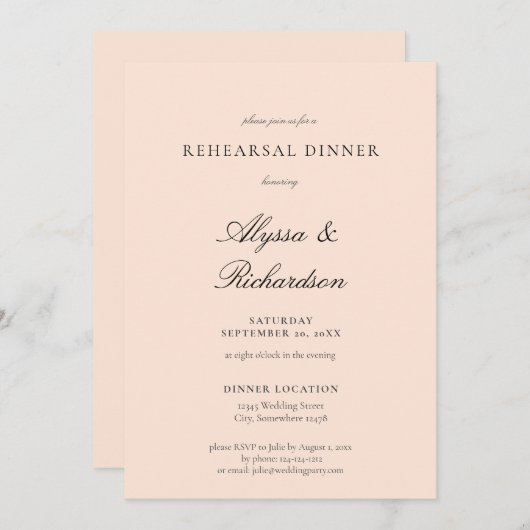 Rosa Pasta Probe Abendessen Einladung (Vorne/Hinten)