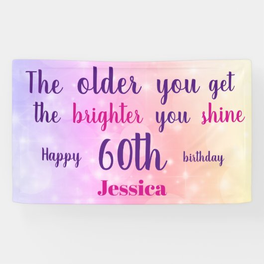 Rosa Pastel funkelnd 60. Geburtstag personalisiert Banner (Horizontal)