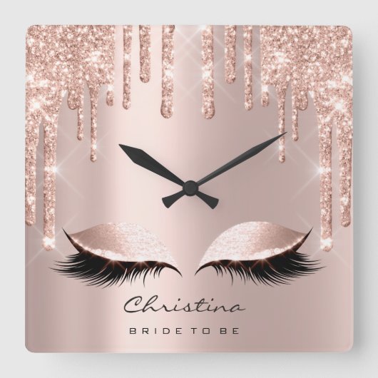 Rosa Pastel Funkelnd Diamond Bridge Prinzessin Quadratische Wanduhr (Vorderseite)