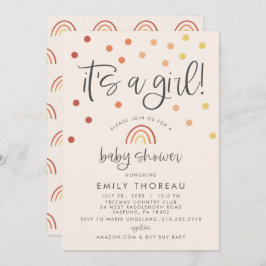 Rosa Pastel Terracotta Regenbogen Es ist ein Mädch Einladung