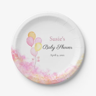 Rosa Pastell-Ballon-Baby-Shower-Papierteller Pappteller