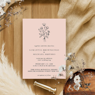 Rosa Pastell Blumenstrauß Boho Minimal Botanik Einladung