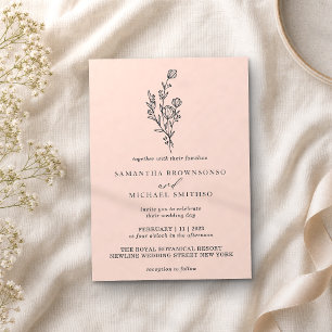 Rosa Pastell Blumenstrauß Boho Minimal Botanisch Einladung