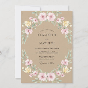 Rosa Pastell Botanische Blumige Hochzeit Einladung