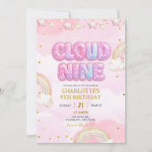 Rosa Pastell Cloud Nine Geburtstag Einladung (Vorderseite)