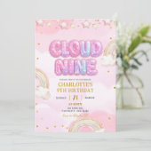 Rosa Pastell Cloud Nine Geburtstag Einladung (Stehend Vorderseite)