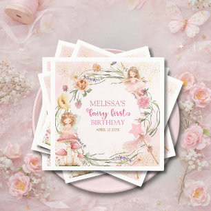 Rosa Pastell Frühling Garten Fee Erste Geburtstag Serviette