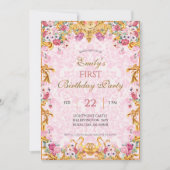 Rosa Pastell Gold Erster Barock Rokoko Geburtstag Einladung (Vorderseite)