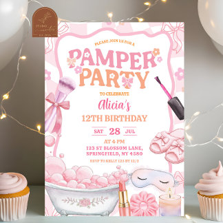 Rosa Pastell Retro-Spa Verwöhnparty Geburtstag Einladung