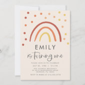 Rosa Pastell Terracotta Rainbow 1. Geburtstag Einladung (Vorderseite)