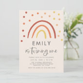 Rosa Pastell Terracotta Rainbow 1. Geburtstag Einladung (Stehend Vorderseite)