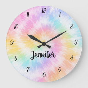 Rosa Pastell-Tie-Dye Girly Chic Große Wanduhr