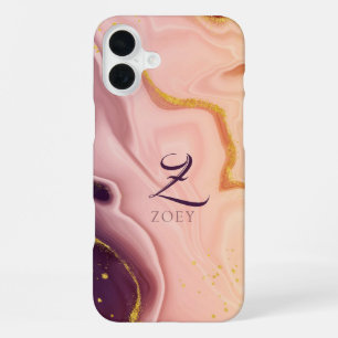 Rosa Pastell Violett Glitter Wasserfarbe Anpassbar iPhone 16 Plus Hülle