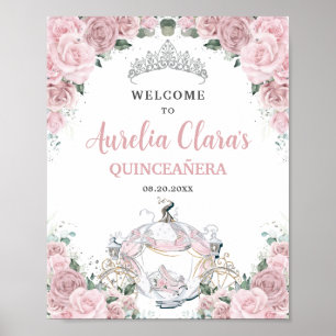 Rosa Pastellene Rosen Prinzessinnen Kutsche QUINCE Poster