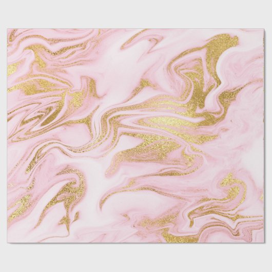Rosa Pastellfarben Marmor Shiny Golden Brushes Geschenkpapier (Flach)