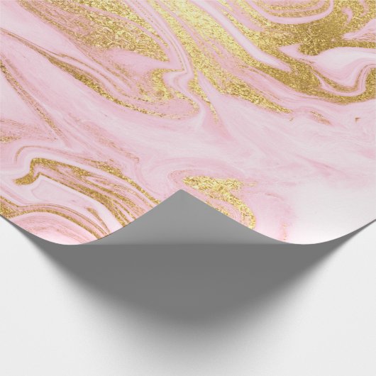 Rosa Pastellfarben Marmor Shiny Golden Brushes Geschenkpapier (Ecke)