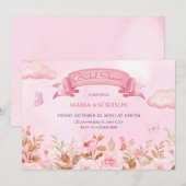 Rosa pastellfarbene Aquarellgarten Brautparty Einladung (Vorne/Hinten)