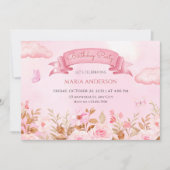 Rosa pastellfarbene Aquarellgarten Einladung (Vorderseite)
