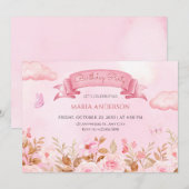 Rosa pastellfarbene Aquarellgarten Einladung (Vorne/Hinten)