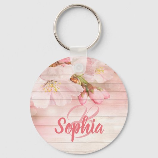 Rosa Pastellfruchtharnflorale Monogramm Schlüsselanhänger (Rückseite)