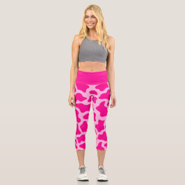 Rosa Pastellkuh-Druck Capri Leggings