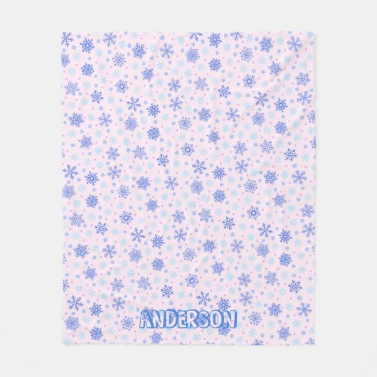 Rosa Pastellrosa Schneeflocken Eleganter Individue Fleecedecke (Vorderseite)