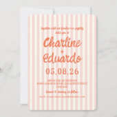 Rosa Pastellstreifen Moderne Hochzeit Einladung (Vorderseite)