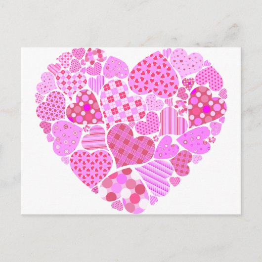 Rosa Patchwork Herz Postkarte (Vorderseite)