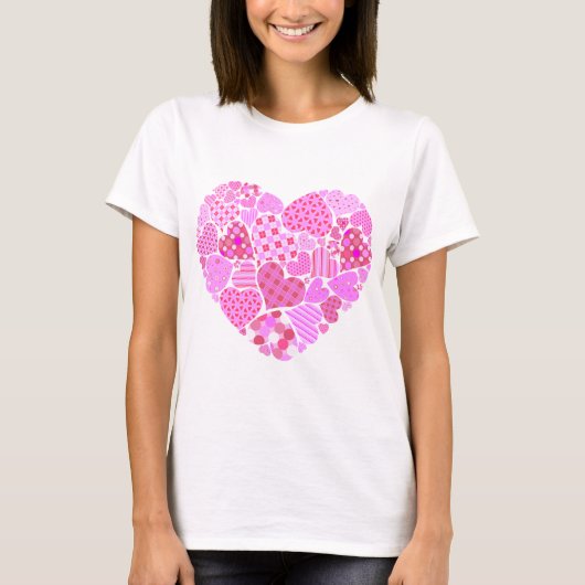 Rosa Patchwork Herz T-Shirt (Vorderseite)