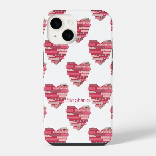 Rosa Patchwork-Herzen Handyhülle iPhone Hülle (Rückseite)