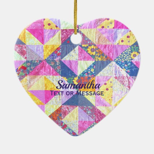 Rosa Patchwork Quilt Keramik Ornament (Hinten)