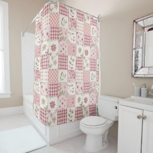 Rosa Patchwork-Quilt Ländliches Blumenmuster Retro Duschvorhang
