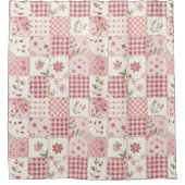 Rosa Patchwork-Quilt Ländliches Blumenmuster Retro Duschvorhang (Vorderseite)