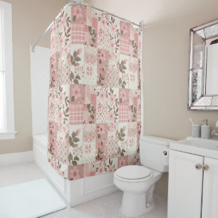 Rosa Patchwork-Quilt Ländliches Blumenmuster Retro Duschvorhang