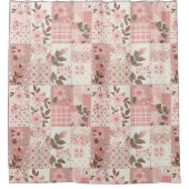 Rosa Patchwork-Quilt Ländliches Blumenmuster Retro Duschvorhang (Vorderseite)