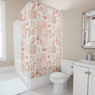 Rosa Patchwork-Quilt Ländliches Floral Retro Duschvorhang