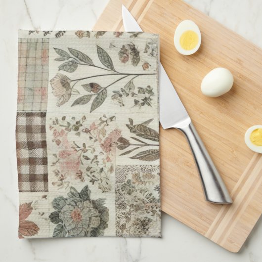 Rosa Patchwork Quilt Rustikale Blumenmuster Geschirrtuch (Viertel Falte)