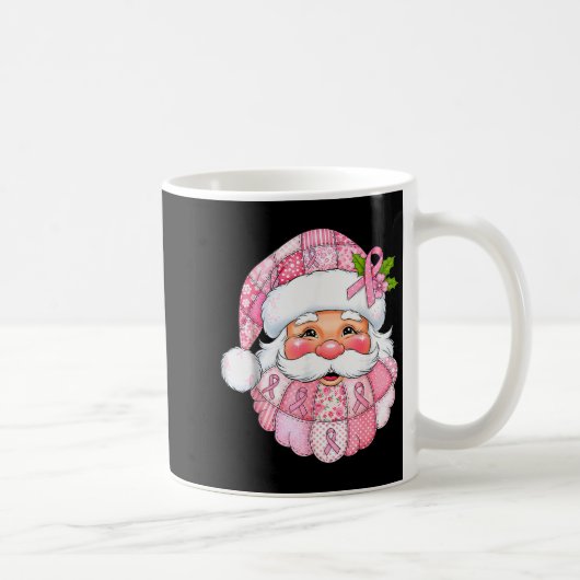 Rosa Patchwork-Weihnachtsmann Brustkrebs-Bewusstse Kaffeetasse (Rechts)