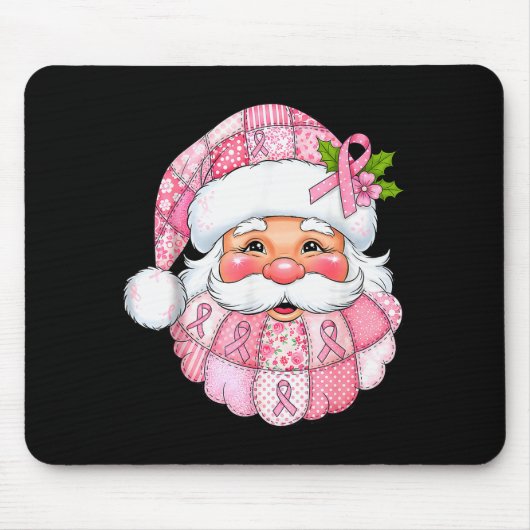 Rosa Patchwork-Weihnachtsmann Brustkrebs-Bewusstse Mousepad (Vorne)