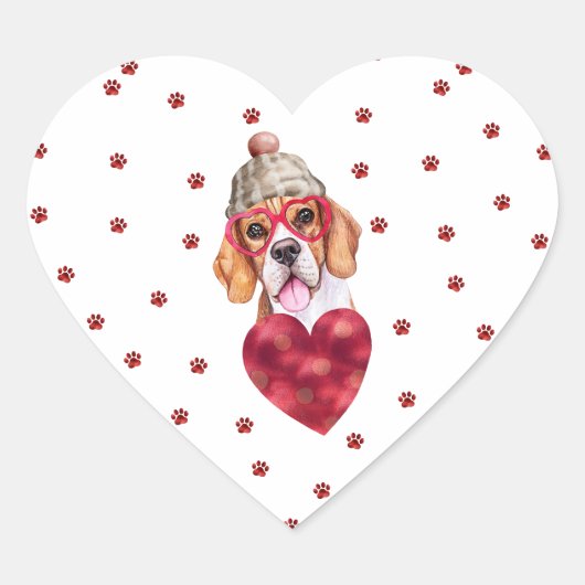 Rosa Paws Herzchen Beagle Hunde Valentine Herz-Aufkleber (Vorderseite)