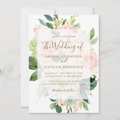 Rosa Peach Gold Blütenhochzeit Einladung (Vorderseite)
