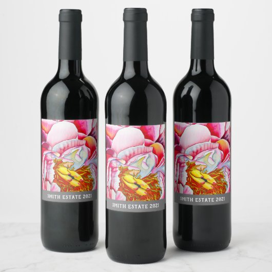 Rosa Peña Wasserfarbe Kunst Weinetikett (Flaschen)