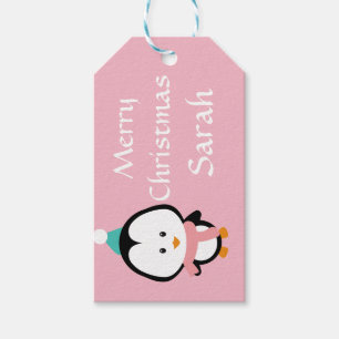 Rosa Penguin personalisiert Geschenkanhänger